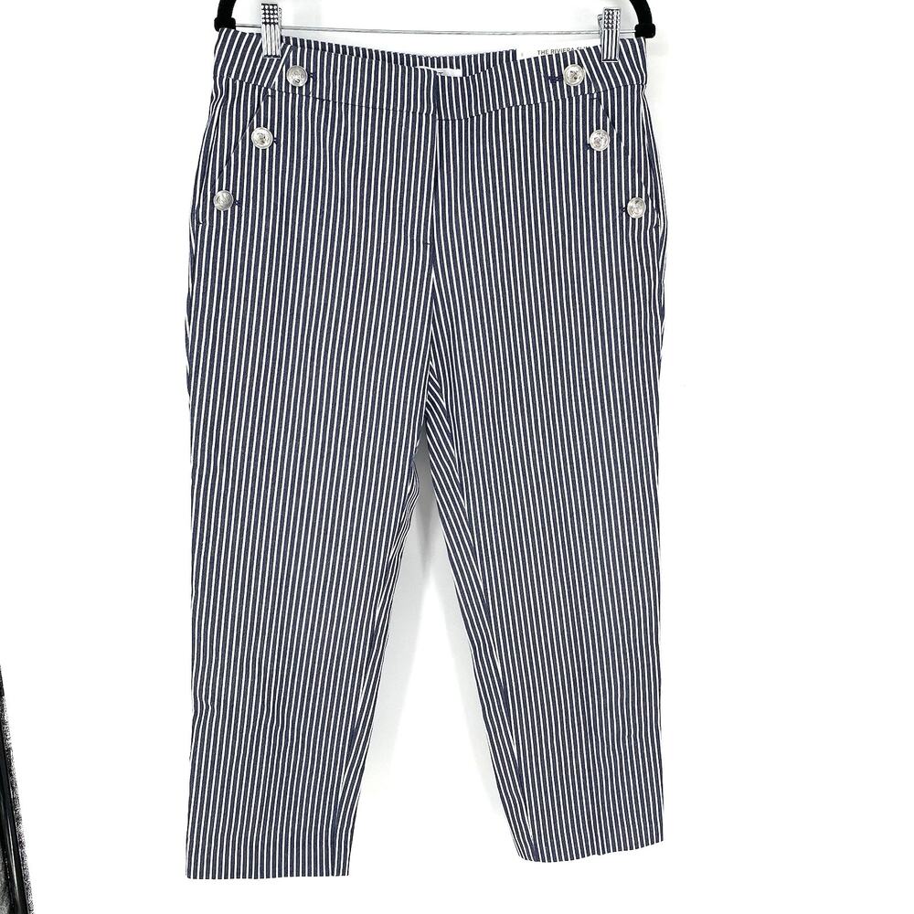 Loft The Riviera Slim Pin Striped Button Front Slacks Pants Women's Size 8